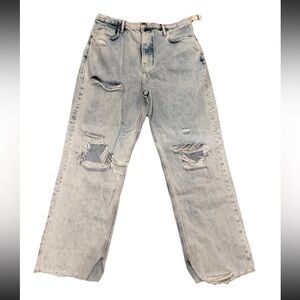 Free People Tapered Baggy Boyfriend Jeans Purple Rock Blue Sz 32 NWT Distressed